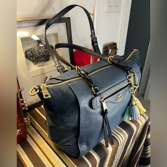 Coach 2021 Kleo Carryall Satchel Pebbled Leather and Suede Denim Blue - Picture 13 of 16